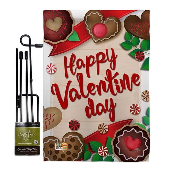 Breeze Decor BD-VA-GS-101056-IP-BO-D-US17-BD 13 x 18.5 in. Very Sweet Valentine Day Spring Valentines Impressions Decorative Vertical Double Sided Garden Flag Set with Banner Pole