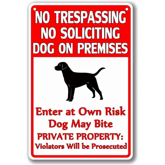Beware Of Dog No Trespassing 8"x12" Yard Sign, Dog Warning Sign for Fence, Private Property Metal Tin Sign, No Soliciting, Enter At Own Risk, Dog May Bite