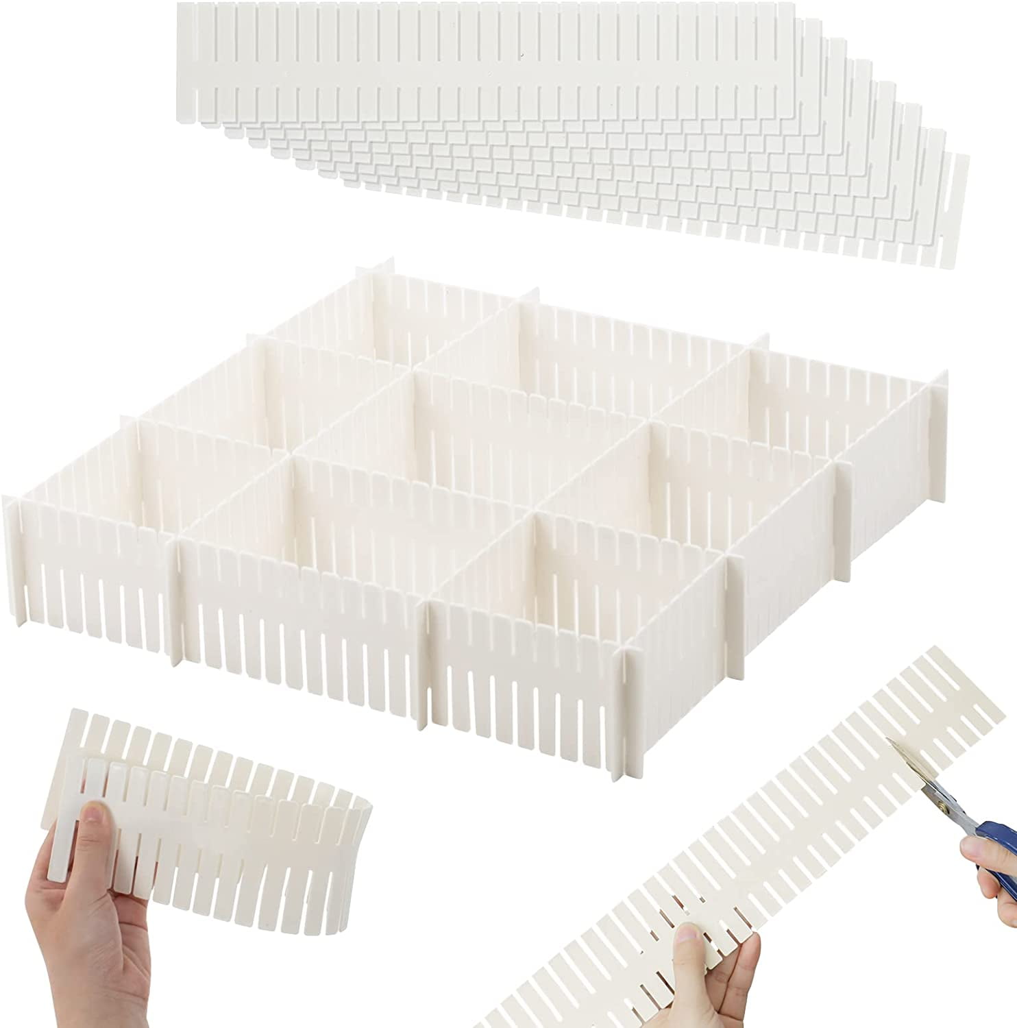 14.5 in White DIY Grid Drawer Organizer for Socks, STONCEL 8PC