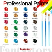 Fantastory Acrylic Paint Set, 24 Colors 12ML Tubes with 3 Paint Brushes, Portable Craft Paint Set for Painters