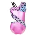 thumbnail image 3 of Yeahdor Kids Girls Gymnastics Dance Outfit Asymmetrical Shoulder Cutout Waistline Tank Leotard Biketard with Metallic High Waisted Shorts Leopard 12, 3 of 7