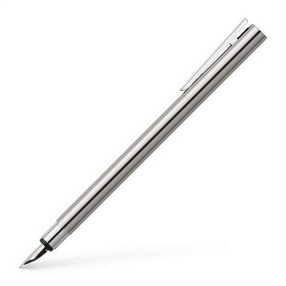 Faber-Castell Neo Slim 342001 Fountain Pen, Nib F, Shiny Stainless Steel, Silver, Pack of 1