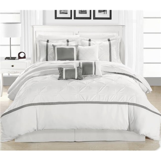 Comforter Set - White, Vermont & Silver - King - 8 Piece