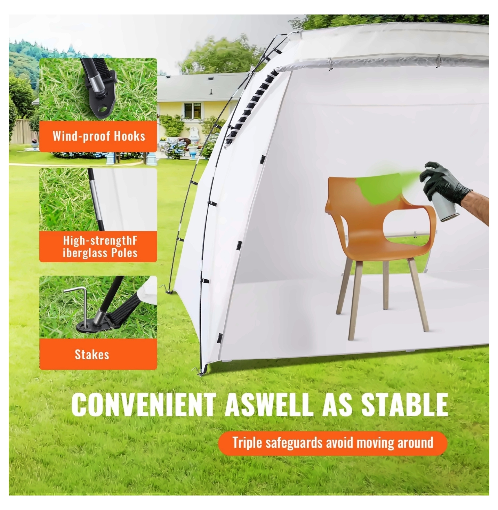 Portable Paint Booth 10x7x6ft, Spray Paint Tent with Floor & Mesh Screen