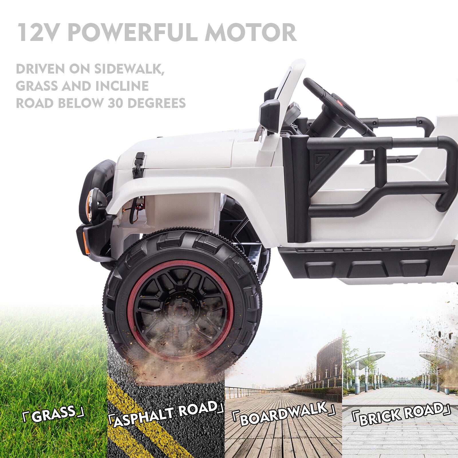 12V Battery Kids Ride On Truck Electric Toy Car w/Music,LED,Cover,Remote Control(White)