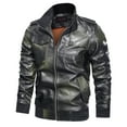 thumbnail image 4 of Homenesgenics Men's Leather Jacket Coats Men's Fashion Jacket Pure Color Zipper Stand Collar Imitation Leather Coat Tops, 4 of 8