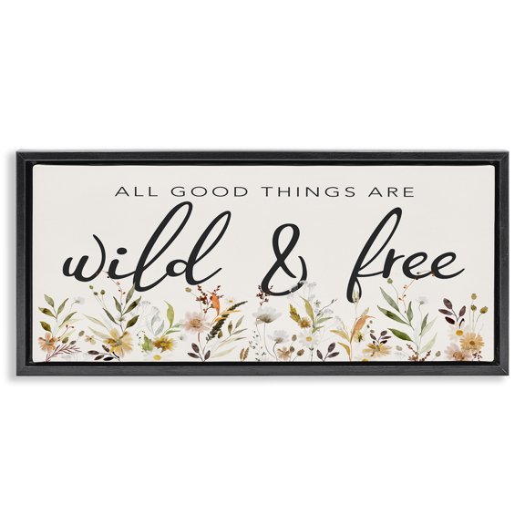 Stupell Industries Wild & Free Sentiment Botanical & Floral Painting Black Floater Framed Art Print Wall Art, 31 x 14