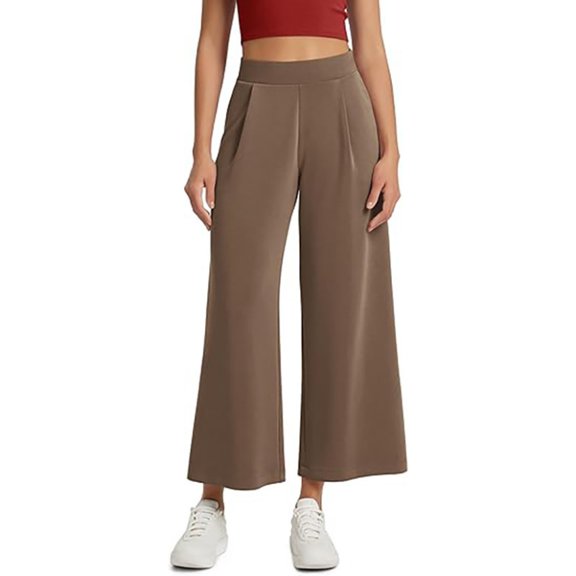 Soft Wide Leg Cropped Pants for Women High Waist Casual Relaxed Lounge Pants with Pockets, S