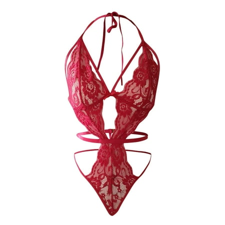 Upioiwer Pajama Set For Women Underwear For Women Plus Size Women Sexy O Neck Underwears Sexy Lingerie Lace Backless Lanyard Underwears Conjoined Tight Suit Plus Size Corset Lingerie