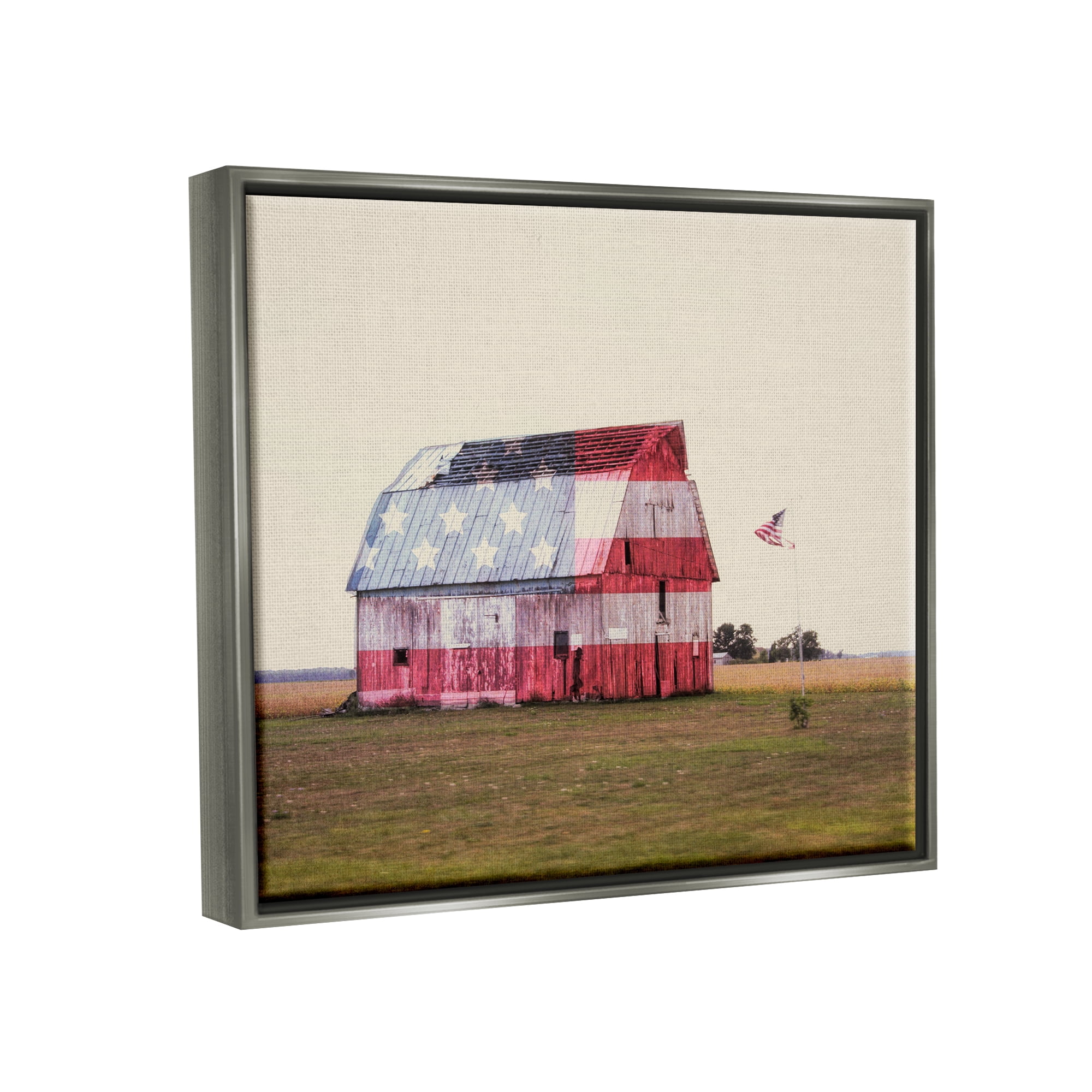 Stupell Industries Americana Farmhouse Barn Landscape Painting Gray Floater Framed Canvas Art Print Wall Art, 21 x 17