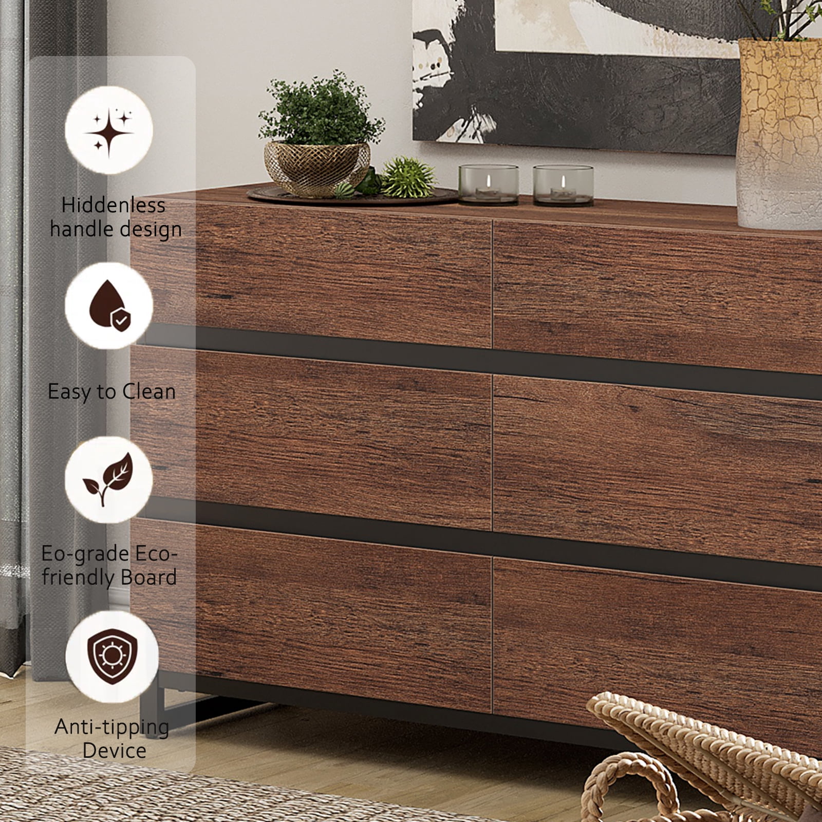 Modern 12 Drawers Storage Dresser with Adjustable Shelf and Metal Base, 3 In 1 Household Chest of Drawers, Closet Organizer Cabinet for Bedroom,Brown