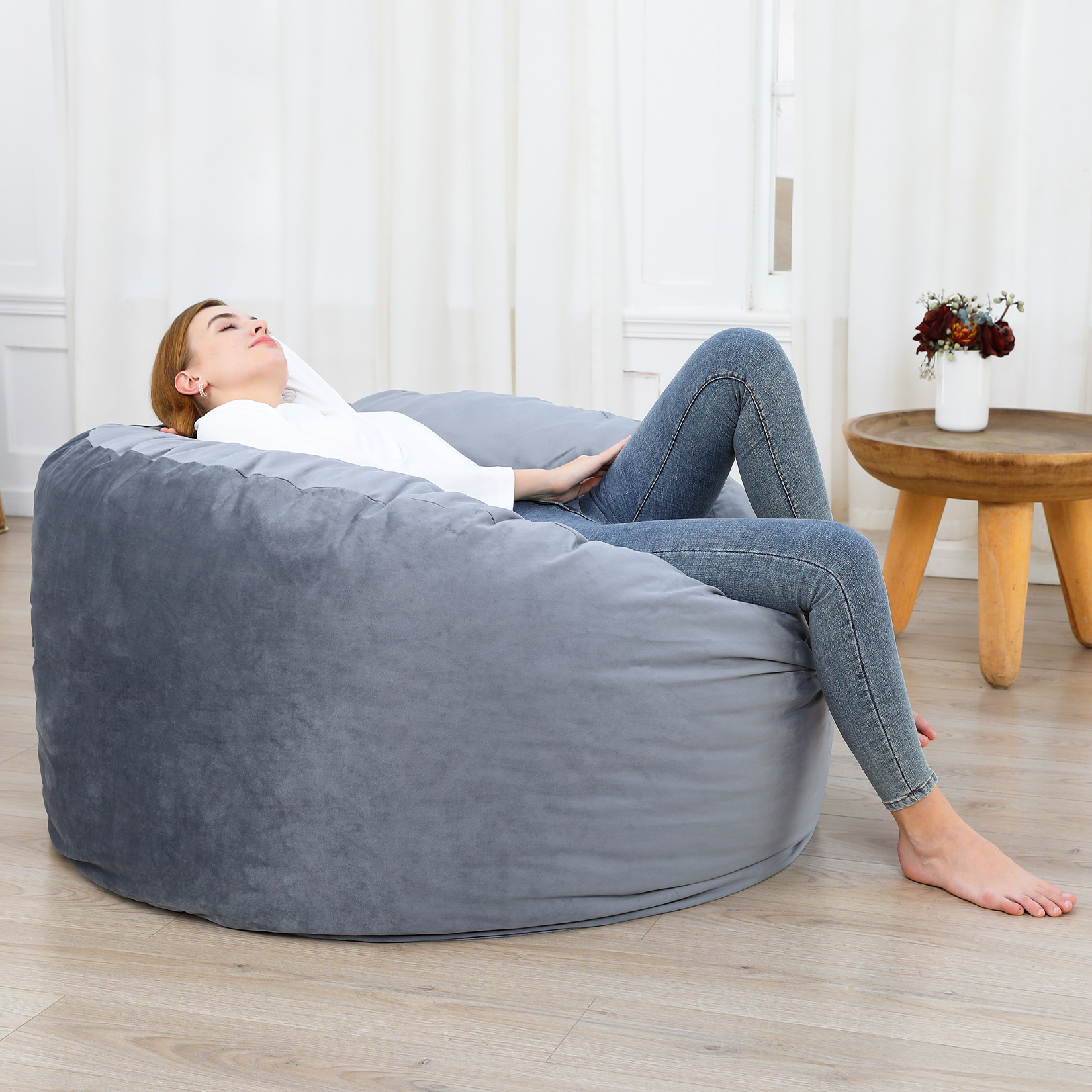 Ataucjin Bean Bag Chairs,4 ft Memory Foam Bean Bag Chairs for Adults, Lazy Sofa Furniture with Soft Fillings for Living Room Bedroom College Dorm