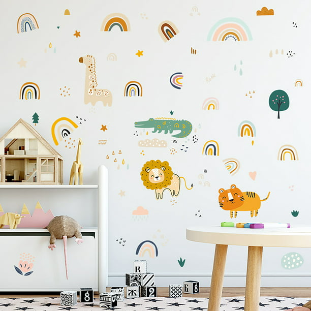 Frogued 4Pcs/Set Wall Stickers Tear Resistant Wall Decor Educational Animal Alphabet  Wall Decals for Kids Room (Type 3) 