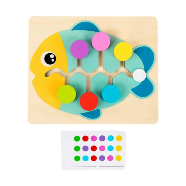 Rompecabezas deslizante de madera a juego con colores, juguete educativo para edades tempranas de 3, 4, 5, 6 y 7 años. pez