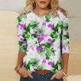 thumbnail image 2 of JTZGDY Plus Size Womens Tops Dressy Casual Floral Printed Summer 3/4 Length Sleeve Crewneck Graphic T-Shirts Loose Oversized Basic Tees Tunic Blouse Green S, 2 of 5
