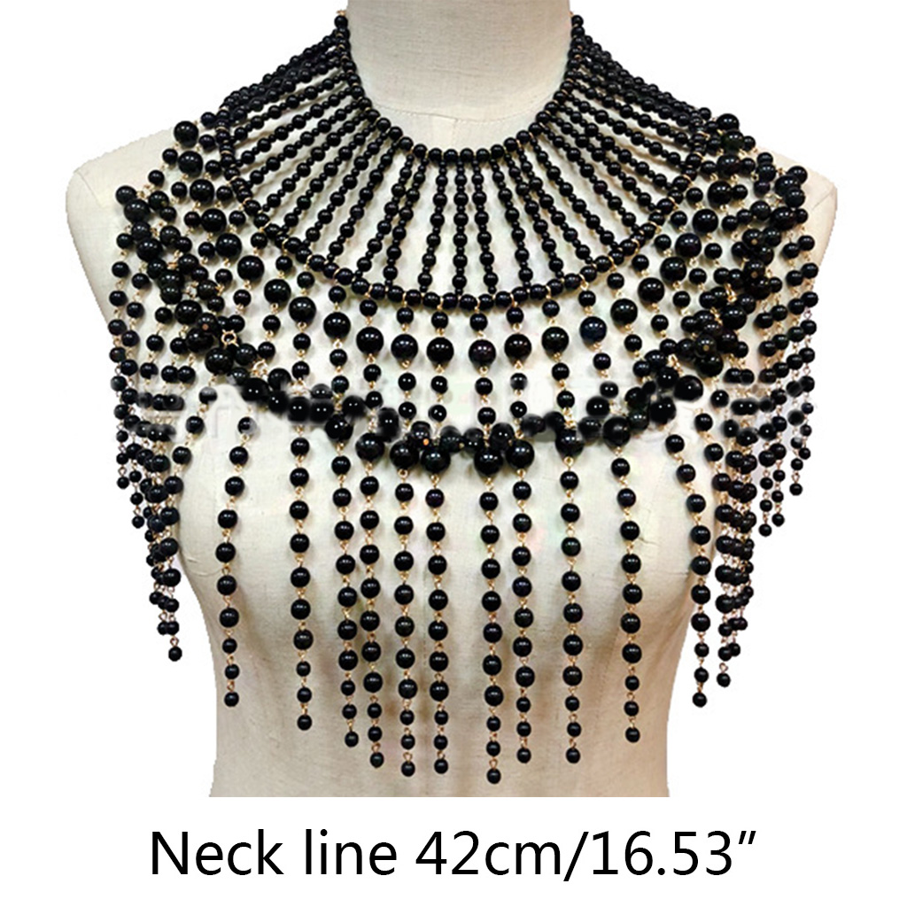 VIEGINE Exaggerated Layered Jewelry Shoulder Body Chain Harness Pearl Beaded Fringed Tassel Bib Choker Necklace Fake Collar - image 5 of 6