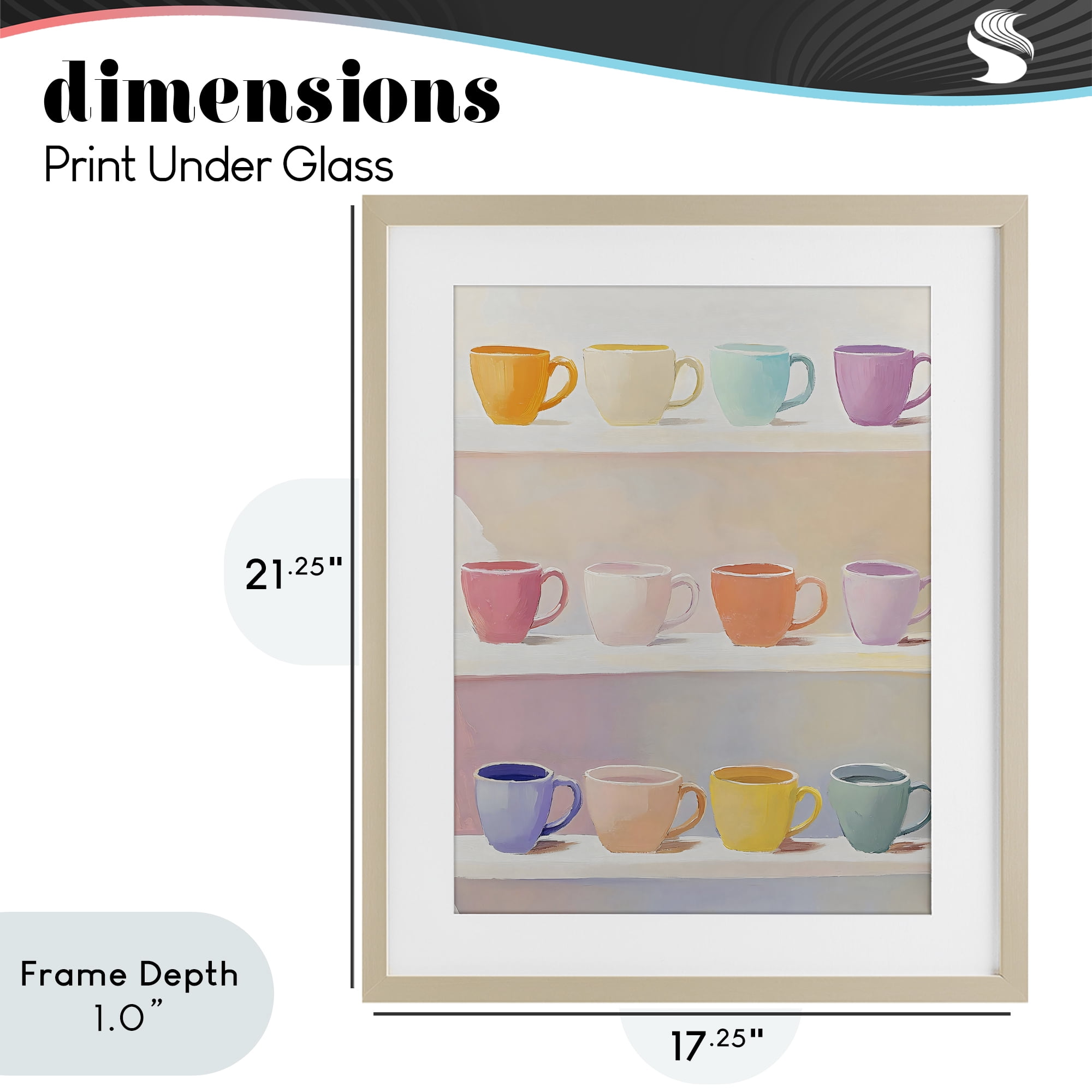 Stupell Industries Rows of Pastel Teacups Birch Framed Print Under Glass, design by The Prints Vibe