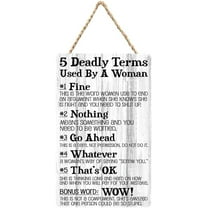 Wood Door Sign 5 Deadly Terms Used By A Woman Sign Hanging Printed Wooden Plaque Decor, Wall Art Decor Home Office Door Decoration 6X12 Inch