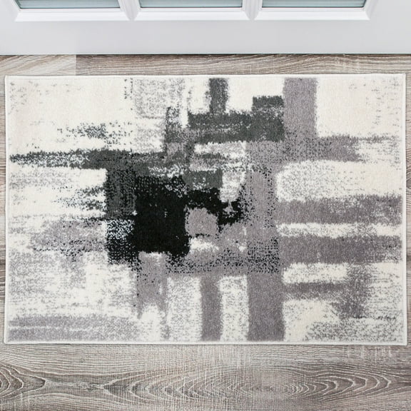 World Rug Gallery Contemporary Modern Abstract Black 2' x 3' Door Mat