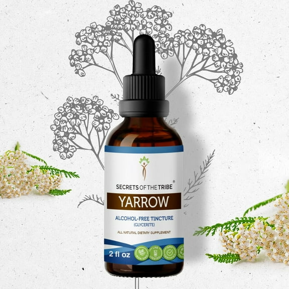 Secrets Of The Tribe Yarrow Tincture Dietary Supplement, Natural Herbal Extract for Immune Support, Yarrow (Achillea millefolium) Dried Leaf and Flower, Alcohol-Free Extract, Drops 2 oz