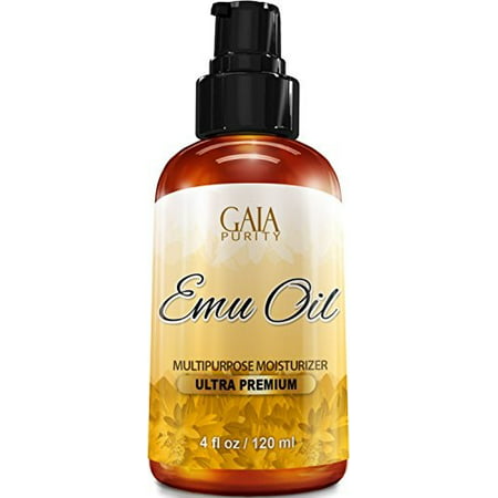 gaia purity emu oil - large 4oz - best natural oil for face, skin, hair growth, stretch marks, scars, nails, muscle & joint pain, and