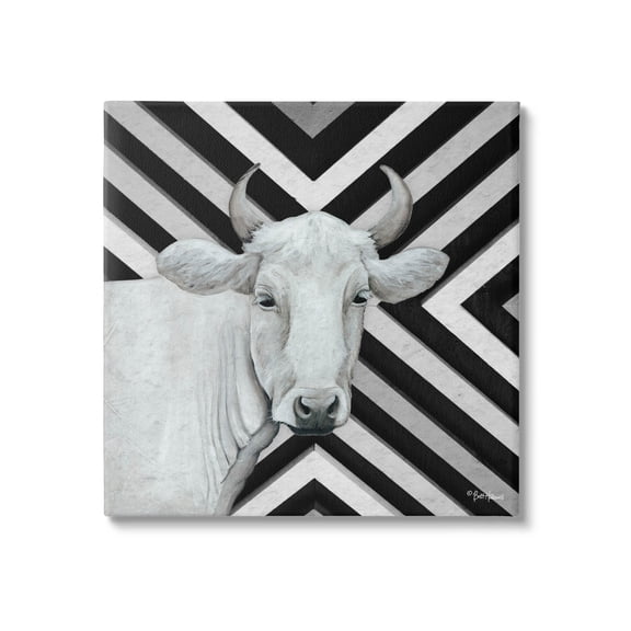 White Cattle Chevron Stripes Animals & Insects Graphic Art Gallery Wrapped Canvas Print Wall Art