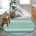 thumbnail image 3 of Geometric Bohemia Round Rugs for Living Room 4ft Stripes Green Blue and Turquoise Non Slip Circle Rug Washable Low-Profile Indoor Carpet for Bedroom, Dining Room, Bathroom, 3 of 9