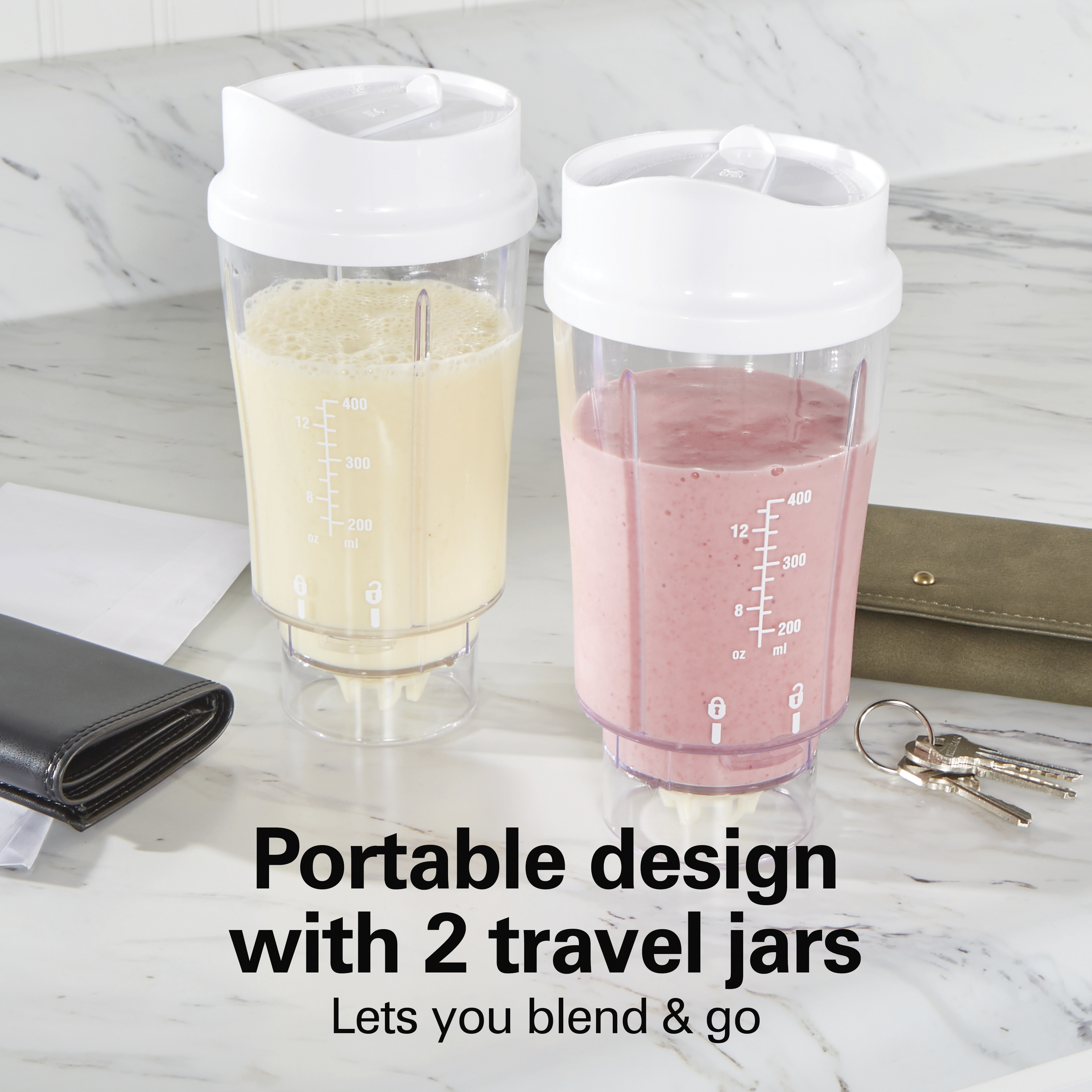 Hamilton Beach Smoothie Blender with 2 Travel Jars and 2 Lids, White 51102V - image 5 of 8