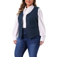 thumbnail image 4 of Agnes Orinda Women's Plus Size Vests V Neck Fully Lined Buttons Work Dressy Tuxedo Suit Vest Waistcoat 3X Navy Blue, 4 of 6