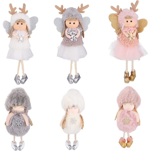 6 piezas de adornos colgantes para árbol de Navidad, lindos accesorios de muñeco de peluche de ángel para árbol de Navidad, adorno colgante, muñeco de ángel elfo navideño bailando