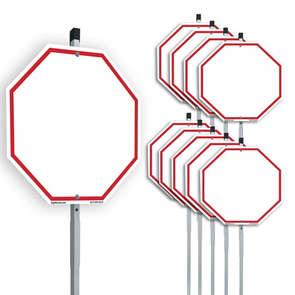 Blank Sign White Background (10 Pack) 10 inch X 10 inch Octagon Plastic Signs with Aluminum Mounting Stakes Weather Resistant UV Protected for Workplace Private Property and