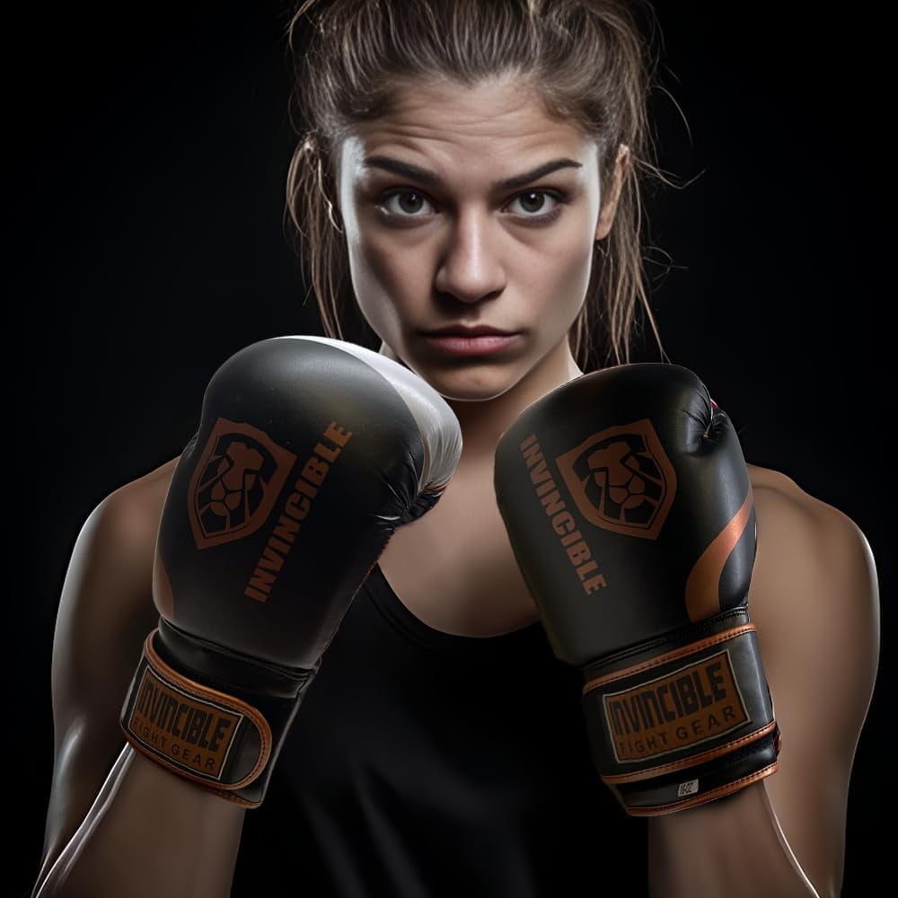 Invincible Fight Gear Standard Toughtek Hook and Loop Training Boxing Gloves in Black/Brown - Ideal for Boxing, Kickboxing, Muay Thai, MMA for Men Women and Kids 12oz