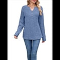 thumbnail image 2 of Camisas de Larga para Mujer, Suéteres Elegantes Informales con Botones y Cuello en V, Tops Tipo Jersey, Conjuntos de Otoño. Azul XL, 2 of 10
