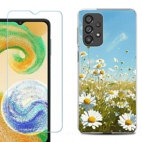 Shockproof Fashion Phone Case for Samsung Galaxy A23 5G, with Tempered Glass Screen Protector, by OneToughShield ® - Daisy Field