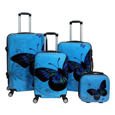 World Traveler - Butterfly 4-Piece Hardside Upright Spinner Luggage Set ...