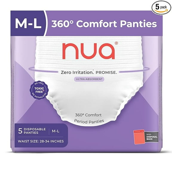 Nua 360° Comfort Period Panties (M-L) | Pack of 5 | Ultra-Absorbent | Zero Irritation | 4x Comfort