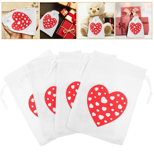 OULII Sacs Cadeaux de la Saint-Valentin 10 Pcs en Coton Lin en Forme de Cœur pour Fêtes