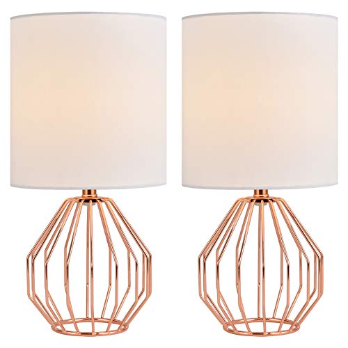 COTULIN Table Lamp,Modern Small Desk Lamp with TC Fabric Shade and Hollowed Out Base for Study Dorm Living Room End Table,Nightstand Lamps for Bedroom,Rose Gold Bedside Lamps Set of 2 - image 1 of 3