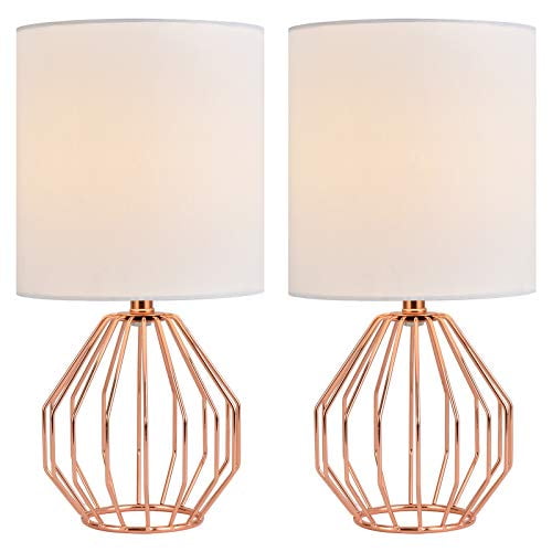 COTULIN Table Lamp,Modern Small Desk Lamp with TC Fabric Shade and Hollowed Out Base for Study Dorm Living Room End Table,Nightstand Lamps for Bedroom,Rose Gold Bedside Lamps Set of 2
