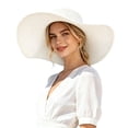 thumbnail image 3 of Shadoumai Womens Wide Brim Sun Hat Cotton Linen UPF 50+ Outdoor Travel Beach Hats Ponytail Packable Adjustable Bucket Hat, 3 of 6