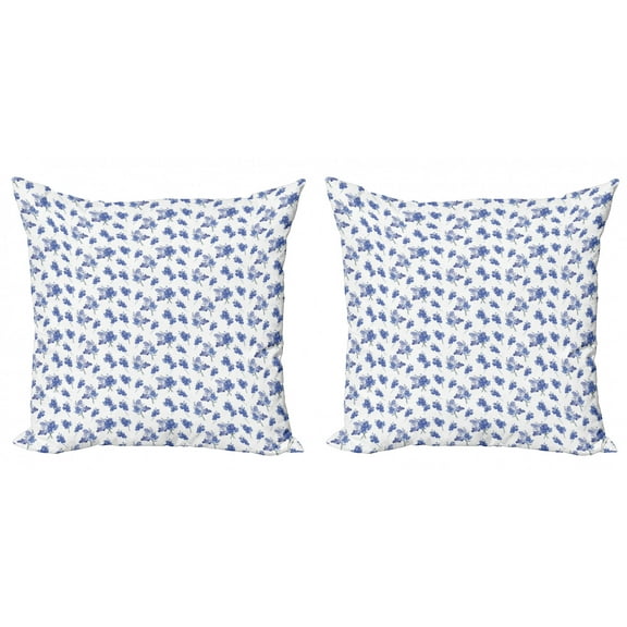 Ambesonne Floral Throw Pillow Cover 2 Pack, Early Purple Orchids, 16", Blue Grey and Violet