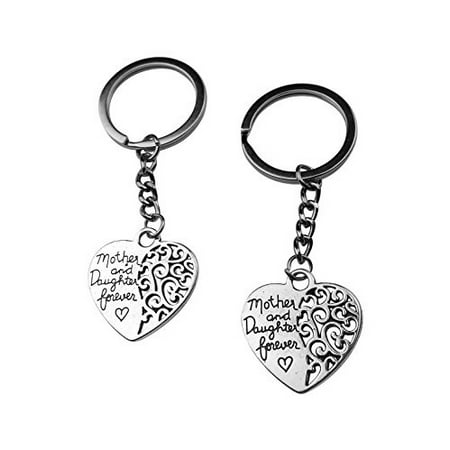 Mom Keychain - Art Attack Silvertone Heart Mother & Daughter Forever Love Matching BFF Best Friends Partners In Crime Bag Charm Pendant Keychain