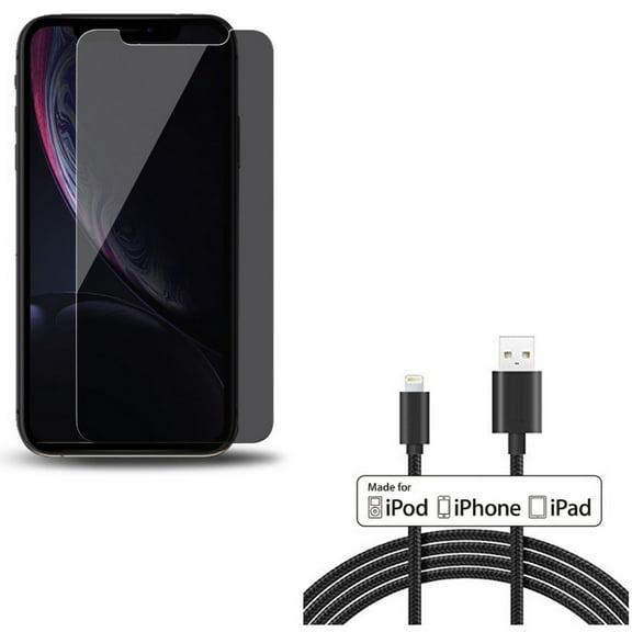 iPhone XS/X - Tempered Glass Privacy Screen Protector w 6ft MFi USB Cable - Curved Anti-Spy Anti-Peep 3D Edge Case Friendly, Certified Charger Cord Power Wire Braided Long
