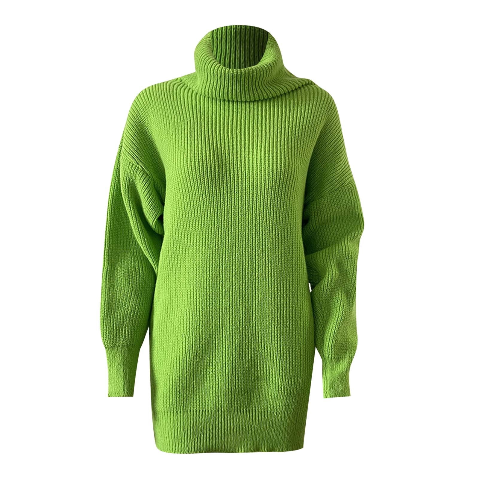 neon green turtleneck dress The Softest Rib Turtleneck Dress