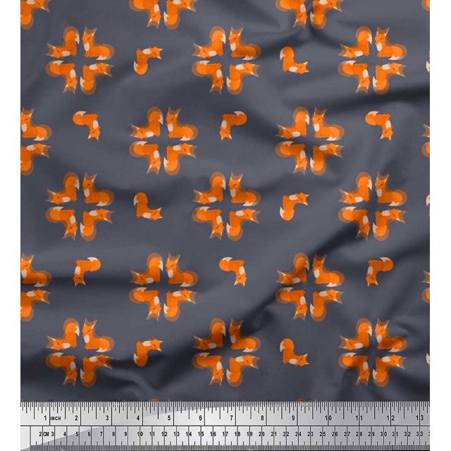 Soimoi Rayon Fabric Fox Kids Print Fabric by The Yard 42 Inch Wide