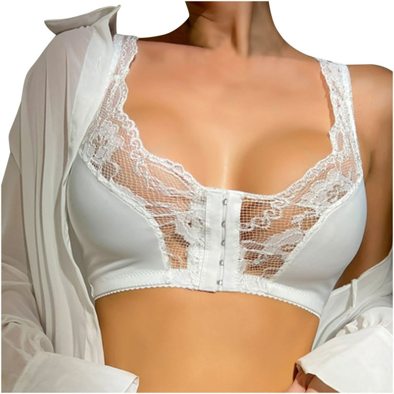 uublik Supportive Bras for Women Plus Size Wirefree Comfortable Lace Push  Up Lingerie Bras White 