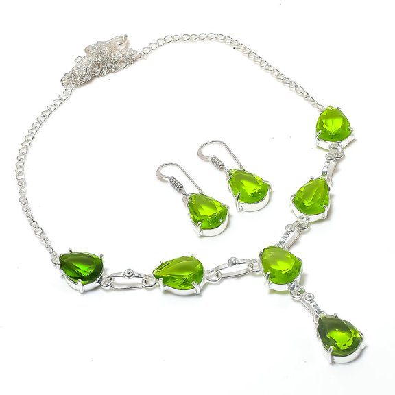 Natural Peridot Gemstone Handmade 925 Sterling Silver Jewelry Set