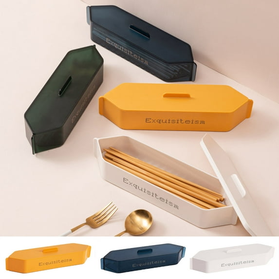 Dream Lifestyle Flatware Tray Organizer, Plastic Utensil Storage Container with Lid and Drainer Dust-proof Dinnerware Storage Container for Kitchen