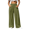 thumbnail image 3 of Women's Solid Cotton Winter Casual Pants, High Waist Elastic Waist Zipper Button Double Pocket Long Trousers, Soft All Season Daily Bottoms for Outdoor Seaside | TruHer,Army Green L, 3 of 8