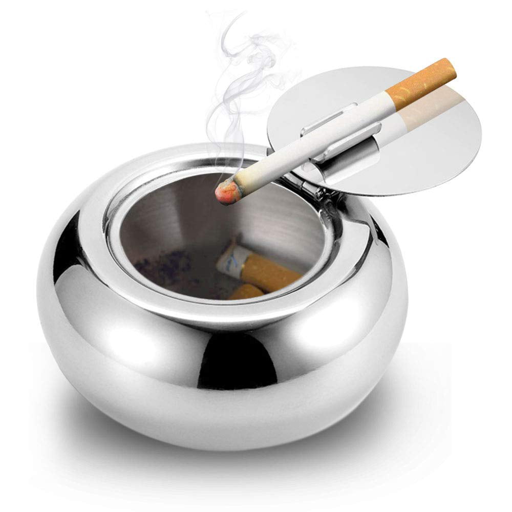 scgtpapadc Creative Stainless Steel Windproof Rotation Lid Home Hotel Ashtray Smoker Gift Silver